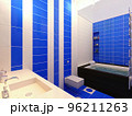 3D illustration for a bathroom in a blue color scheme. Bathroom interior design 96211263