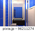 3D illustration for a bathroom in a blue color scheme. Bathroom interior design 96211274