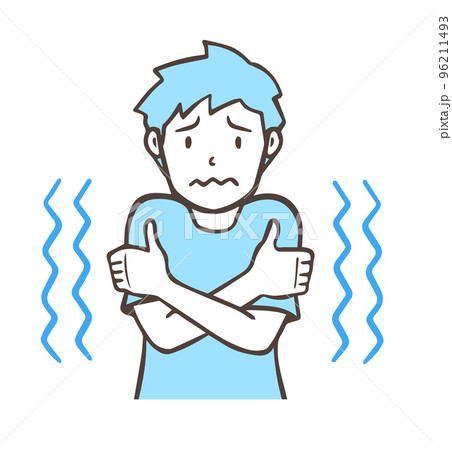 寒がっている男性、冷えてブルブル震えている人。シンプル 96211493