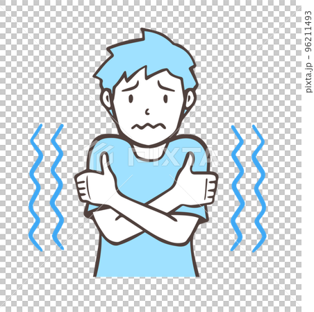 寒がっている男性、冷えてブルブル震えている人。シンプル 96211493