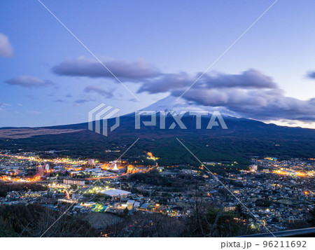 Twilight high angle view of the Mt. Fuji with cityscape 96211692