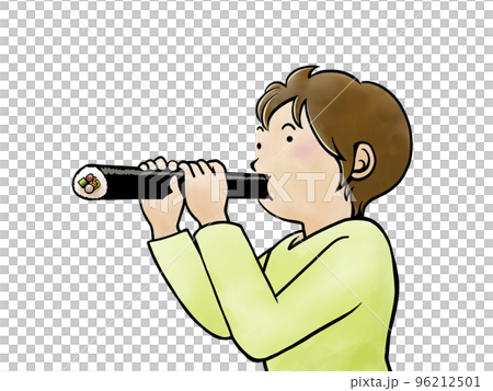 恵方巻きを食べる人物のシンプルな水彩イラスト 96212501