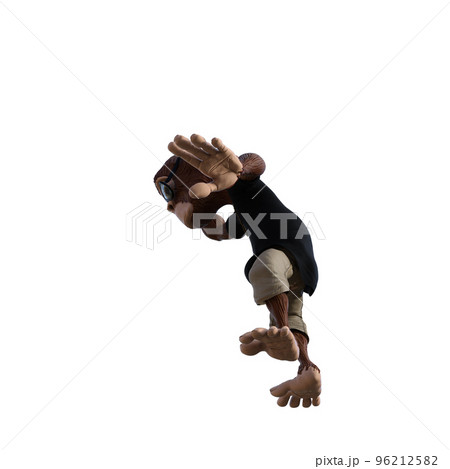 Toon Monkey poses for your composition. Monkey character isolated on white background with alpha mask for quick isolation for your composite work. 3D rendering - illustration. 96212582