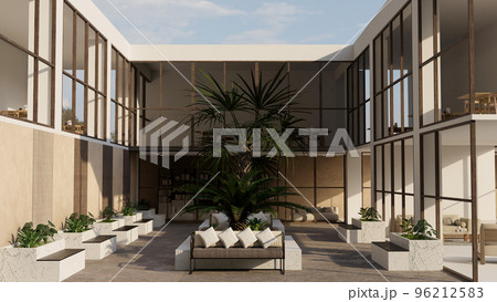 Modern loft contemporary relaxing area of building or co-office working space exterior design 96212583