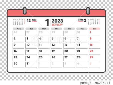 2023年1月のカレンダー - 月曜始まりの月めくりカレンダー - 3ヶ月分・祝日表記なし・A版比率のイラスト素材 [96213271] - PIXTA