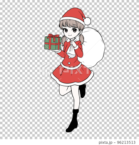 手描きイラスト　クリスマス　サンタ少女1、2セット　色紙イラスト サンタクロースの女の子イラストのイラスト素材 [96213513] - PIXTA