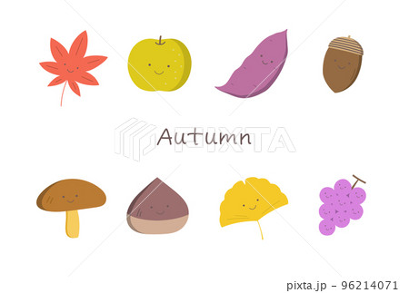 秋の紅葉・味覚のカラーイラストセット 96214071