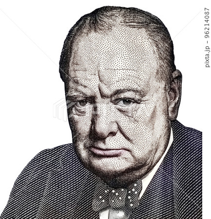 Sir Winston Churchill portrait from British five pounds sterling banknote Sir Winston Churchill portrait from British five pounds sterling banknote 96214087