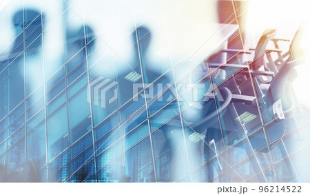 Businessmen that work together in office. Concept of teamwork and partnership. double exposure 96214522