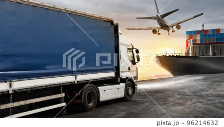 Truck, aircraft and cargo ship ready to start to deliver Truck, aircraft and cargo ship ready to start to deliver 96214632
