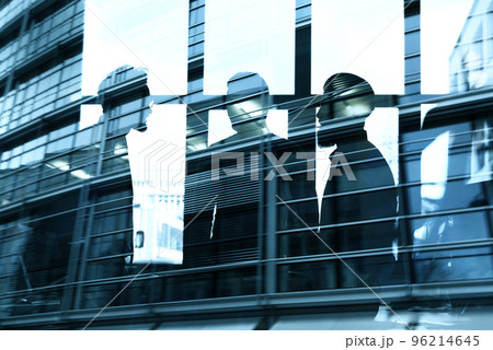 Businessmen that work together in office. Concept of teamwork, partnership and startup. double exposure 96214645