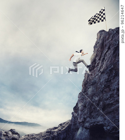 Reach the flag. Achievement business goal and difficult career concept 96214647
