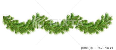 Green pine twigs in a Christmas garland isolated on white Green pine twigs in a Christmas garland isolated on white 96214834