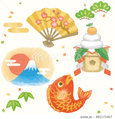 水彩風、お正月のパターン・イラスト素材。ベクター素材。 水彩風、お正月のパターン・イラスト素材。ベクター素材。 96215467