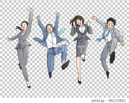 穿著西裝跳躍的男人和女人的插圖 96215661