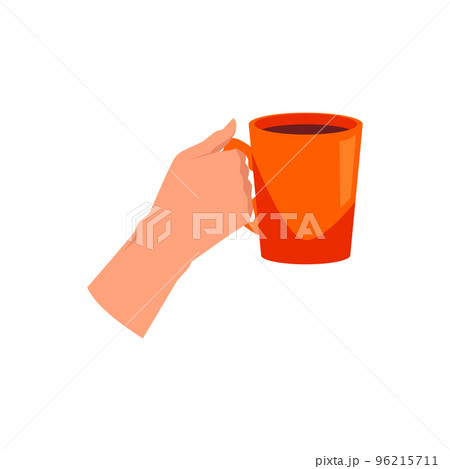 Hand raising a huge ceramic cup of hot drink flat vector illustration isolated. Hand raising a huge ceramic cup of hot drink flat vector illustration isolated. 96215711