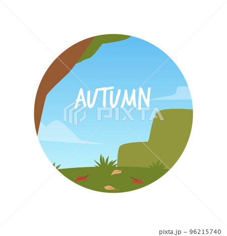 Autumn circle banner or sticker design vector illustration isolated on white. 96215740