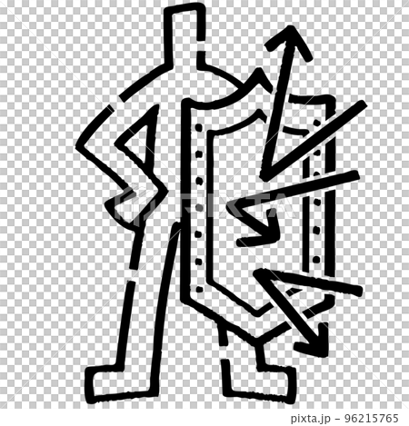 盾で攻撃から身を守る棒人間 盾で攻撃から身を守る棒人間 96215765