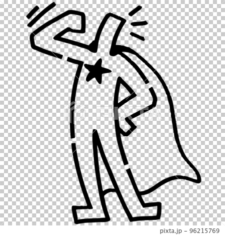 スーパーヒーローの棒人間。手描きのベクターイラスト。 96215769