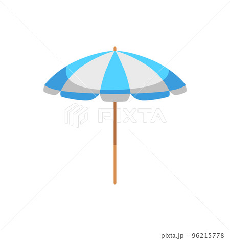 Beach umbrella with blue and white wedges, flat vector illustration isolated. 96215778