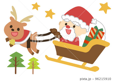 ソリに乗るサンタとトナカイのイラスト　クリスマス 96215910