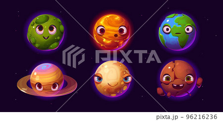 Cute Earth, planets and asteroid characters Cute Earth, planets and asteroid characters 96216236