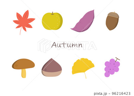 秋の紅葉・味覚のカラーイラストセット 96216423