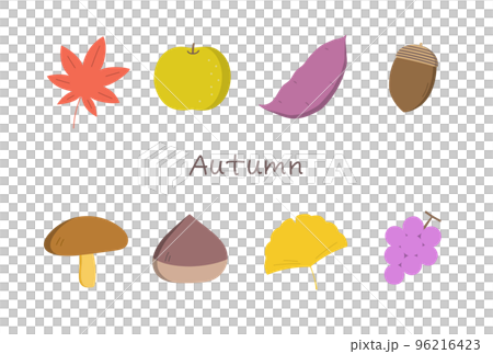 秋の紅葉・味覚のカラーイラストセット 96216423