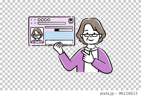 Illustration of a senior woman with my number card 96216613