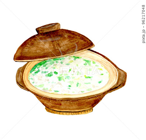手描き水彩の土鍋の七草粥のイラスト 96217048