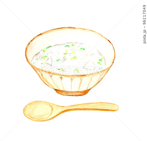 手描き水彩の茶碗の七草粥のイラスト 96217049