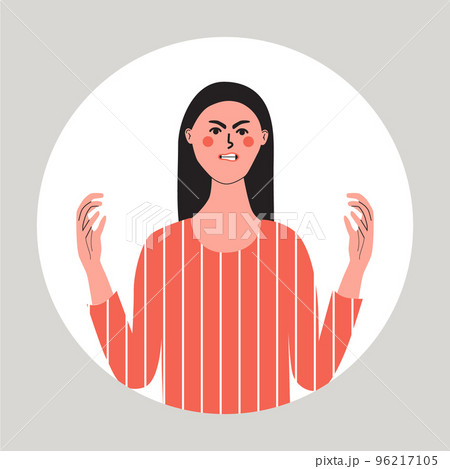 Angry rage young woman, irritability concept. Human negative emotion. Female feeling furious aggresive. Flat vector illustration 96217105