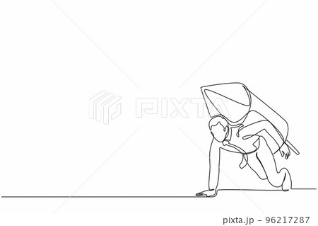Single one line drawing businessman with rocket on back stand on start ready for business race. Excited motivated employee prepare for project launch. Continuous line draw design vector illustration 96217287