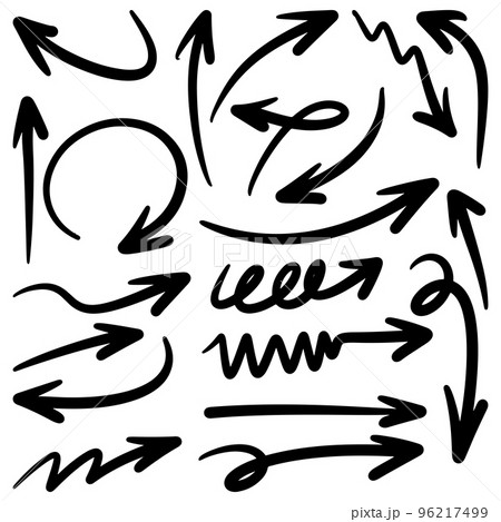 Set of Hand drawn vector arrows doodle on white background. design element vector illustration. Set of Hand drawn vector arrows doodle on white background. design element vector illustration. 96217499