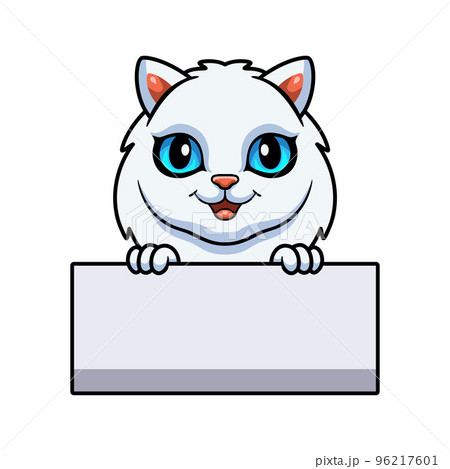 Cute persian cat cartoon holding blank sign 96217601