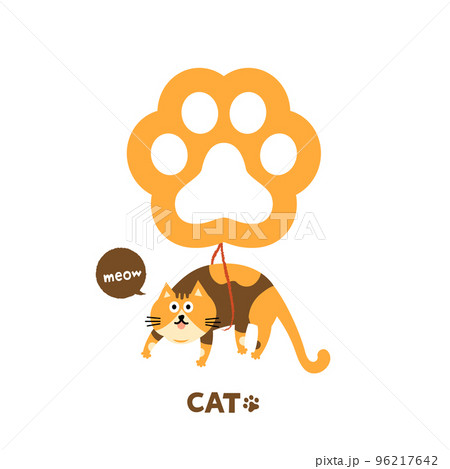 Cat Vector illustration of pet orange cat tied with cat paw balloons on white background. 96217642