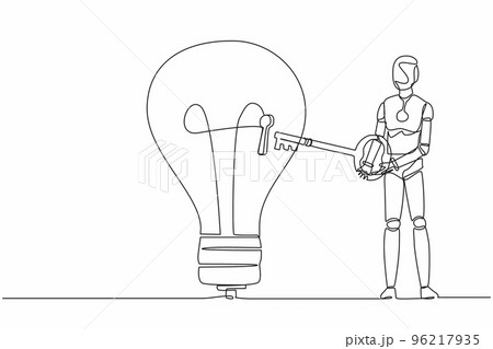 Single one line drawing robot put big key into...のイラスト素材 [96217935] - PIXTA