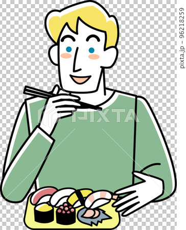 Upper body of a foreign man who eats sushi 96218259