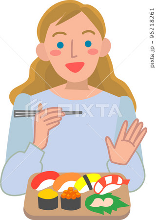 寿司を食べる外国人女性の上半身のイラスト素材 [96218261] - PIXTA