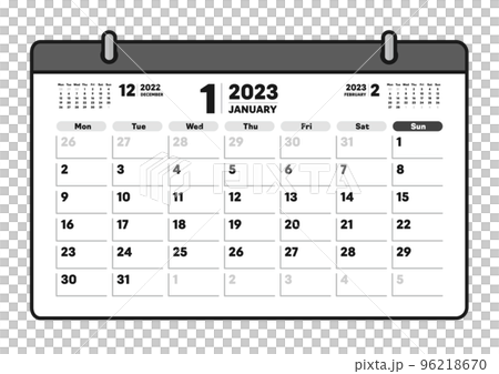 2023年1月のカレンダー - 月曜始まりの月めくりカレンダー - 3ヶ月分・祝日表記なし・A版比率のイラスト素材 [96218670] - PIXTA