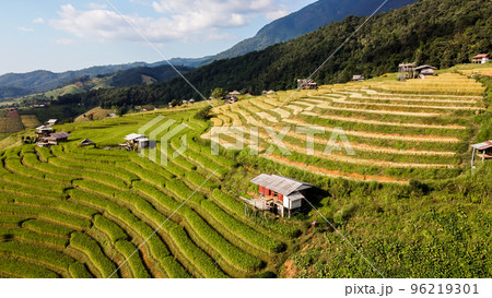 Aerial view of Rice terrace at Ban pa bong piang in Chiang mai Thailand Aerial view of Rice terrace at Ban pa bong piang in Chiang mai Thailand 96219301