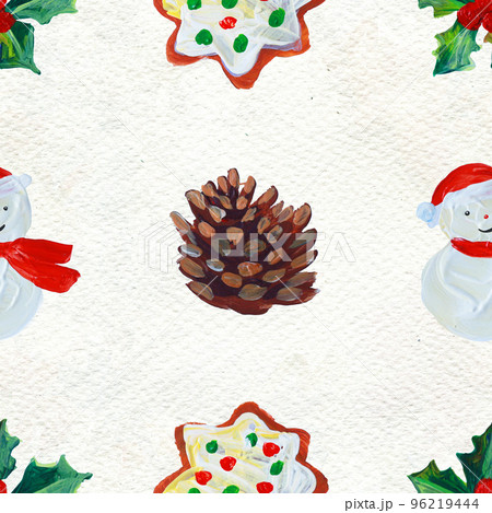 Watercolor Christmas seamless pattern. Hand painted holiday objects Watercolor Christmas seamless pattern. Hand painted holiday objects 96219444