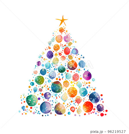 カラフルなクリスマスツリーの水彩イラストのイラスト素材
