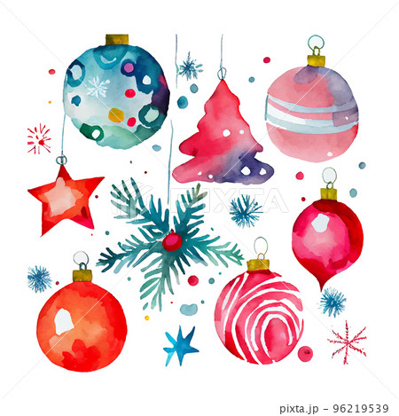 クリスマスのオーナメントの水彩イラストのイラスト素材 クリスマスのオーナメントの水彩イラストのイラスト素材