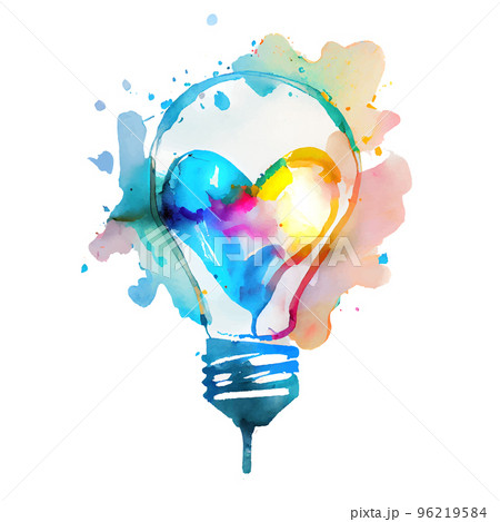 電球とハートのイメージの水彩イラスト 電球とハートのイメージの水彩イラスト 96219584