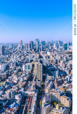 日本の東京都市景観 恵比寿駅や珍景・N`EXなど3電車揃い踏み（N`EX2電車・山手線）などを望む 96220205