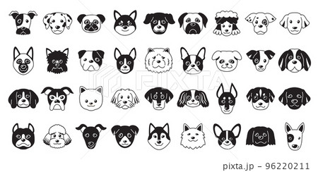 Different type of vector cartoon dog faces 96220211