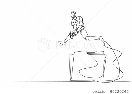 Single one line drawing robot jumping over big...のイラスト素材 [96220246] - PIXTA