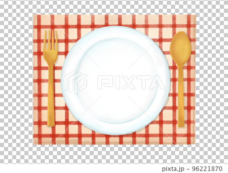 色鉛筆 水彩 手描き風 食器とランチョンマットのイラスト 色鉛筆 水彩 手描き風 食器とランチョンマットのイラスト 96221870