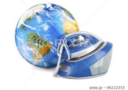 Steam generator iron with Earth Globe, 3D rendering Steam generator iron with Earth Globe, 3D rendering 96222353